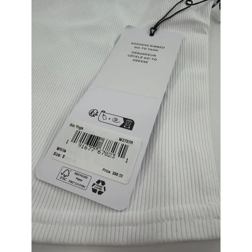 Alo Yoga White Goddess Ribbed Go-To Tank Top Size S